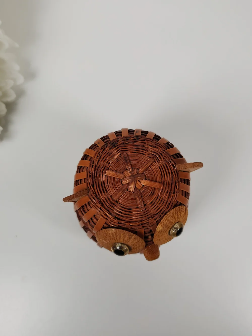 Vintage Wicker Owl Lidded Basket | Mid Century Owl Trinket Box